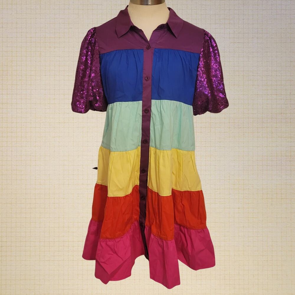 Blue B Collection Multicolor Rainbow Baby Doll T-Shirt Dress Small